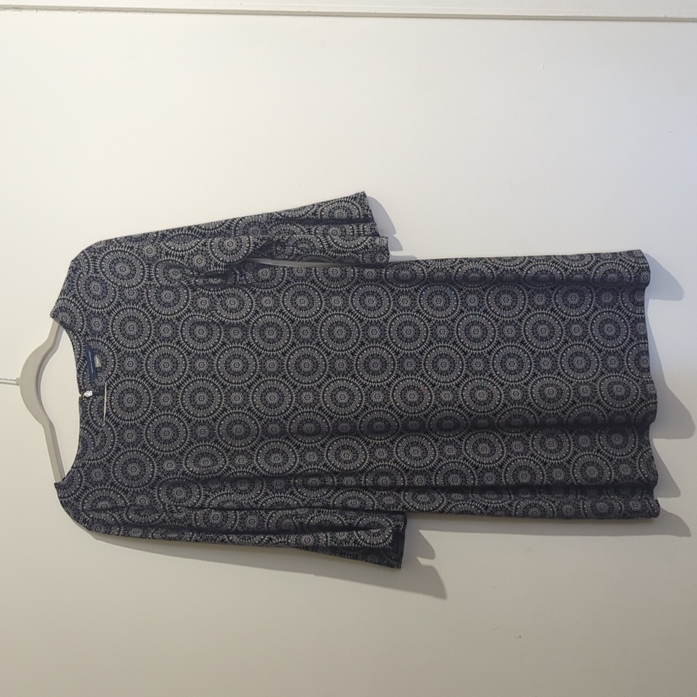 Tommy Hilfiger Navy and White Patterned Long Sleeve Dress